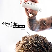 Le texte se lit comme suit : « Glycérine Actif hydratant ». Démonstration de l'application du produit montrant le liquide appliqué sur la peau.