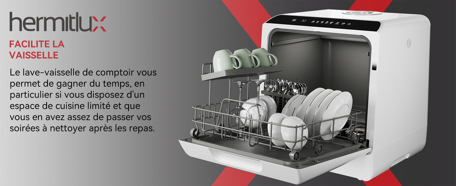 avec trois paniers visibles à travers une porte vitrée. La marque Hermitlux