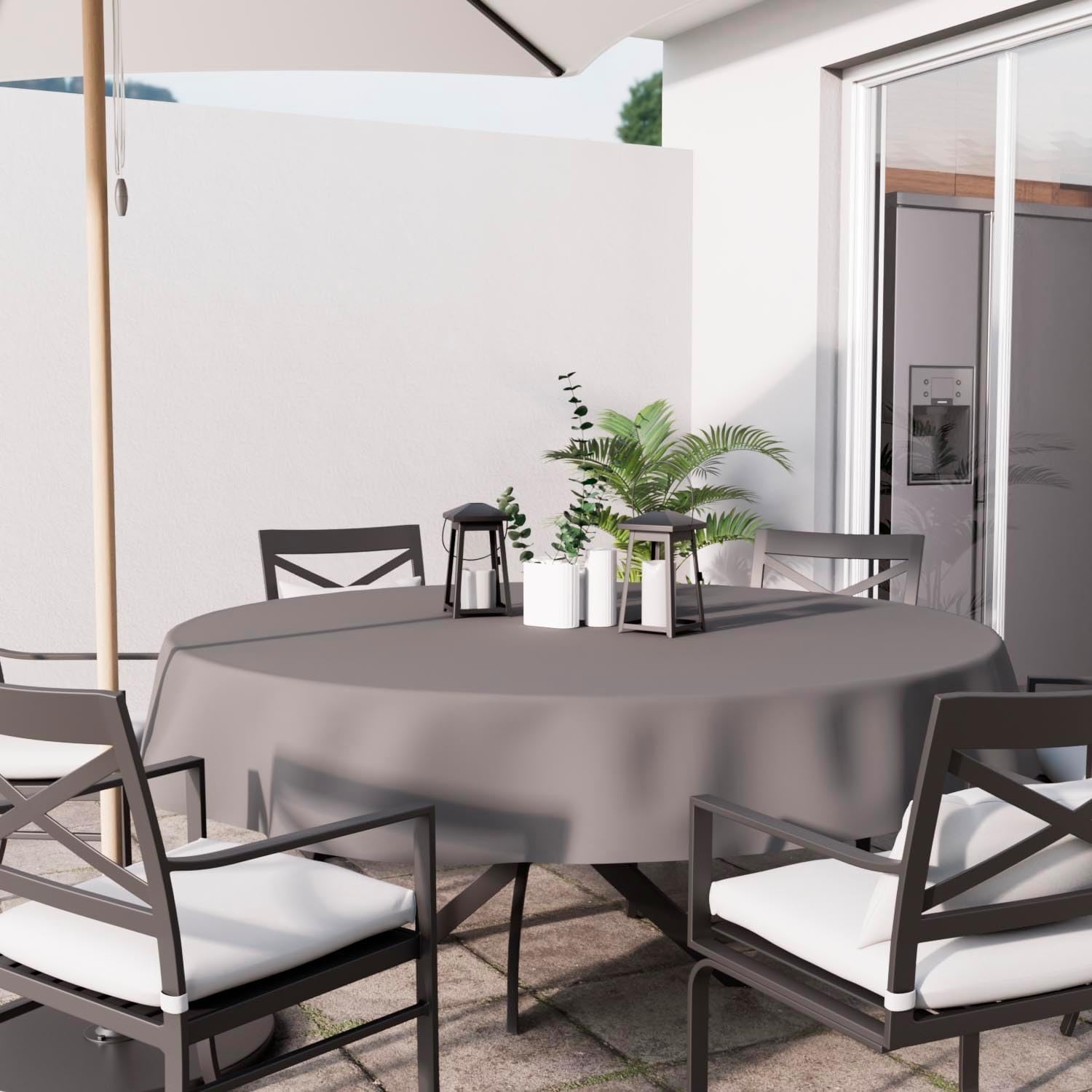 Soleil d'ocre - Alix nappe ronde anti-taches - 180 cm - polyester, gris