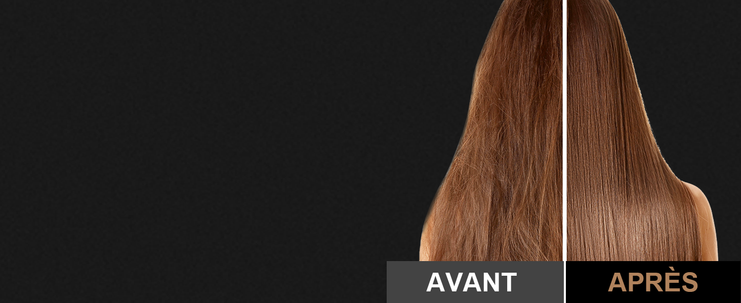 Le texte se lit comme suit : « AVANT APRES ». Image divisée montrant une surface en bois ou un meuble avec une comparaison claire avant et après.