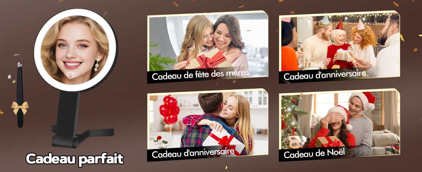 Le texte se lit comme suit : « Cadeau cadeau ». Collection de cadres photo illustrant des moments d'offre de cadeaux organisés selon une disposition en grille avec des éléments décoratifs en forme d'étoile.