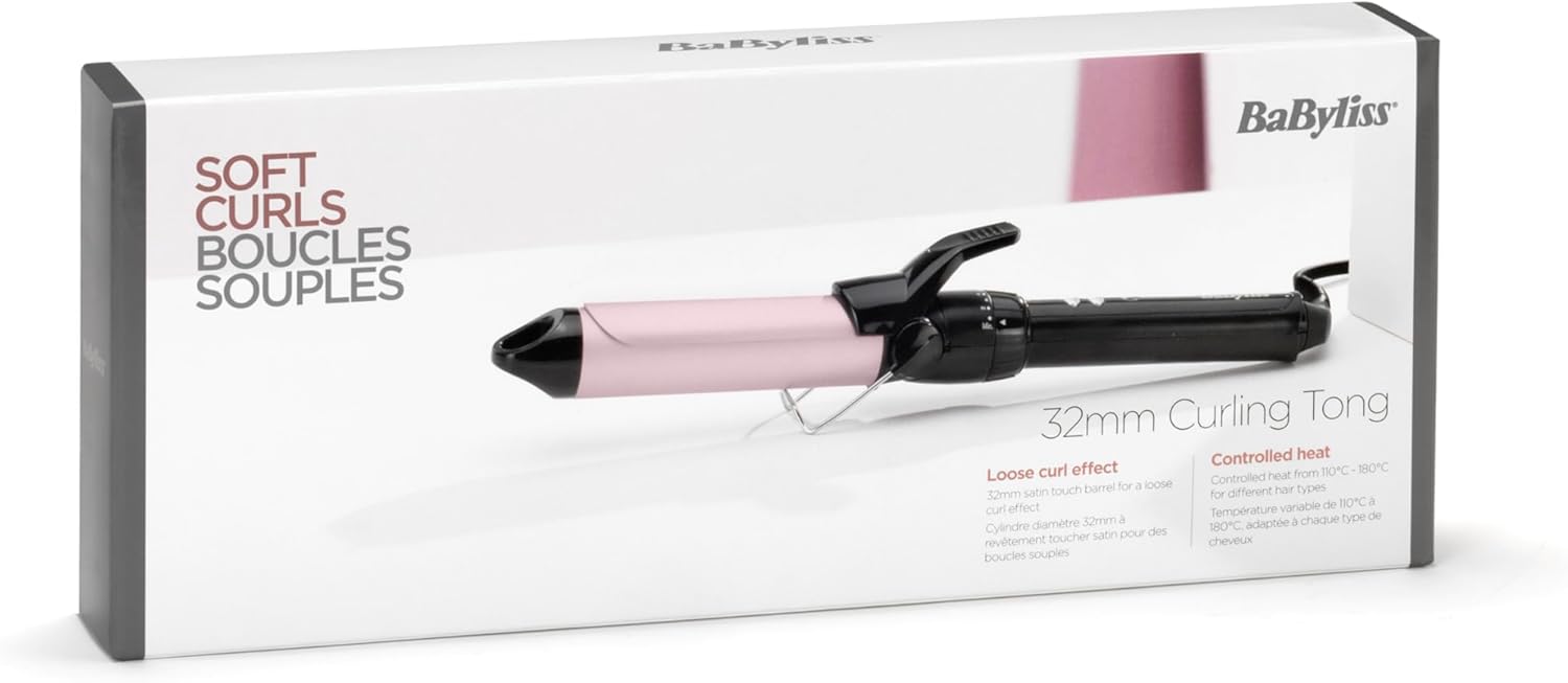 BaByliss - Curling Iron Pro Satin Touch 32mm - 10 températures, chauffe rapide, boucles sans frisottis - C332E