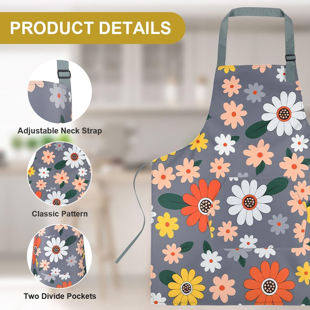 Vicloon - Tablier réglable à fleurs, étanche, avec poches, lot de 2