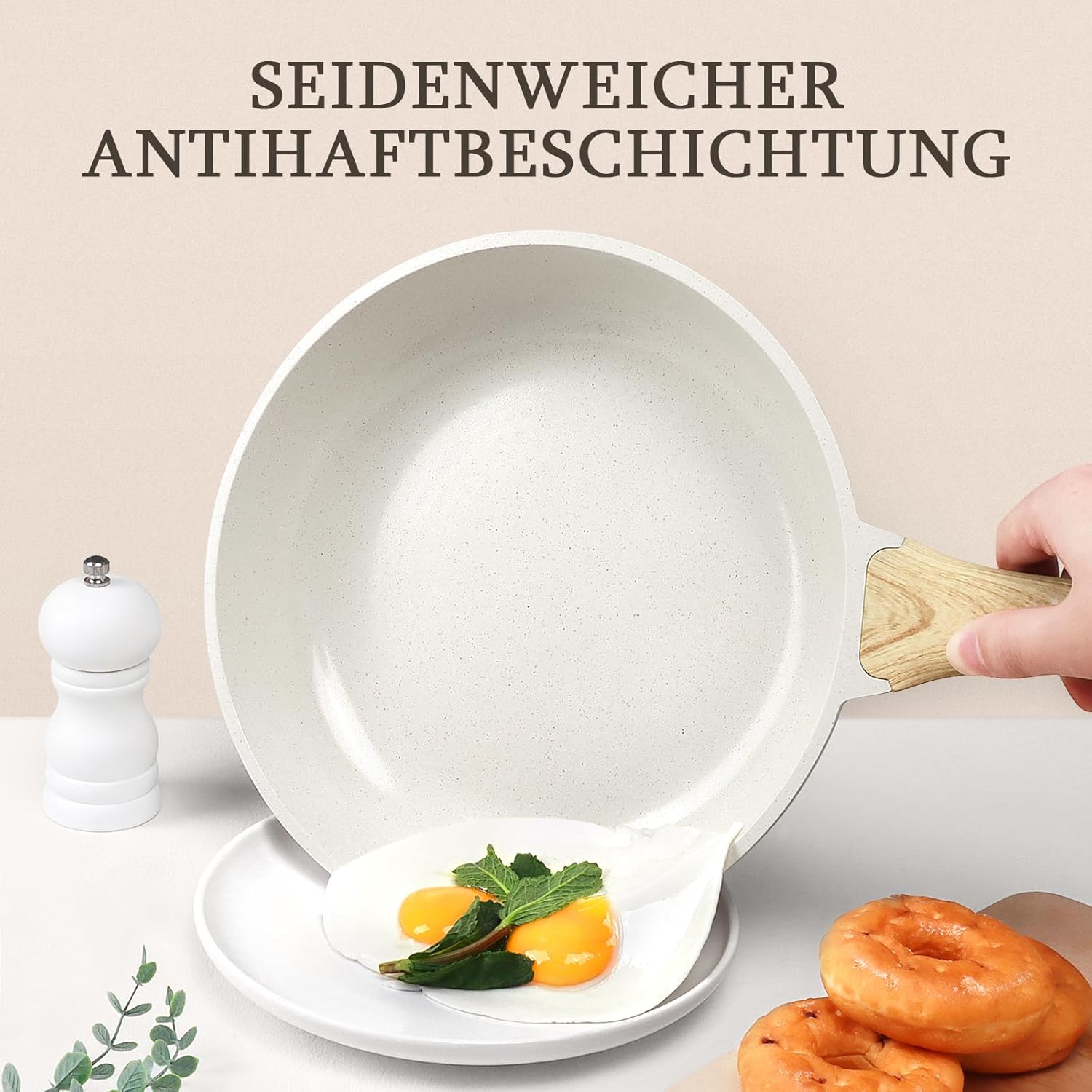 GiPP - poêle à frire granit série blanche - 24cm - antiadhésive, induction, sans PFAS/PFOA, manche froid