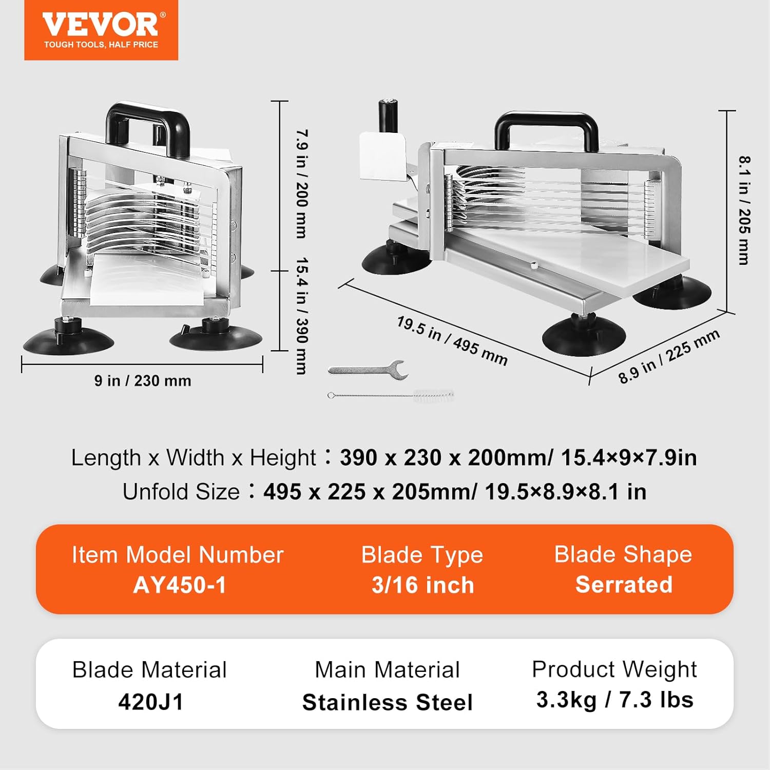 VEVOR - Coupe-tomates commerciale - 4,8 mm - inox robuste, pieds antidérapants