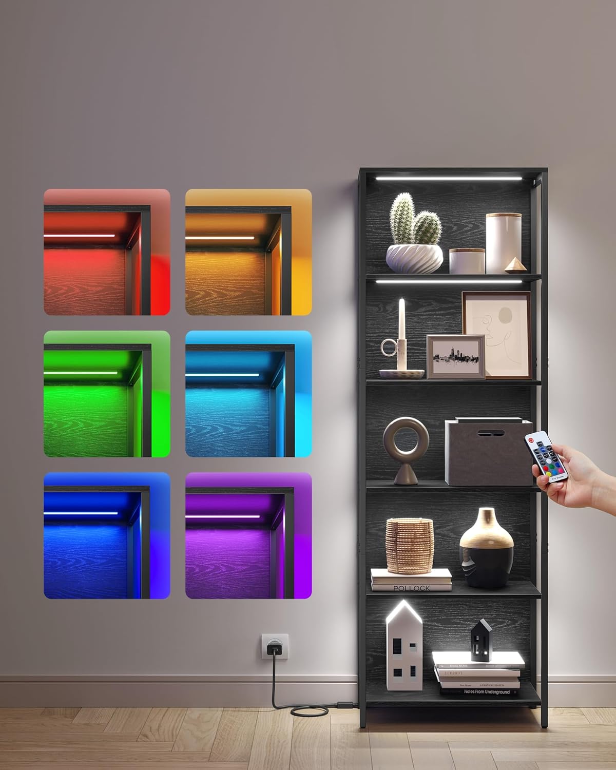 VASAGLE - bibliothèque 6 niveaux, LED, acier, 30,3x60x178,6 cm, LLS120B57