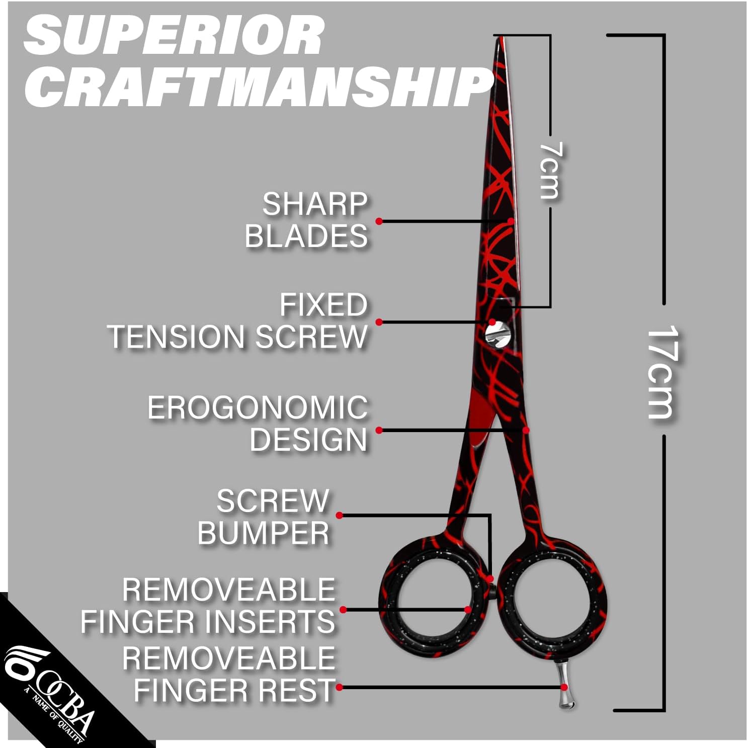 Ciseaux coiffure - acier inoxydable - 6 pouces - professionnels pour hommes et femmes, finition noire feu