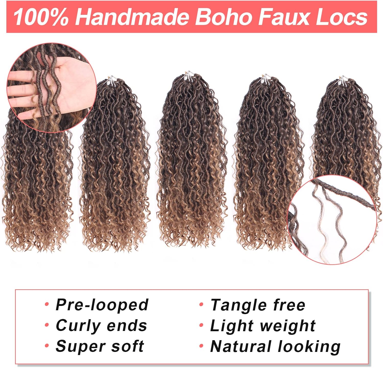 Xtrend - River Goddess Faux Locs 18” - 8 paquets, 14 brins, bouclés, T27