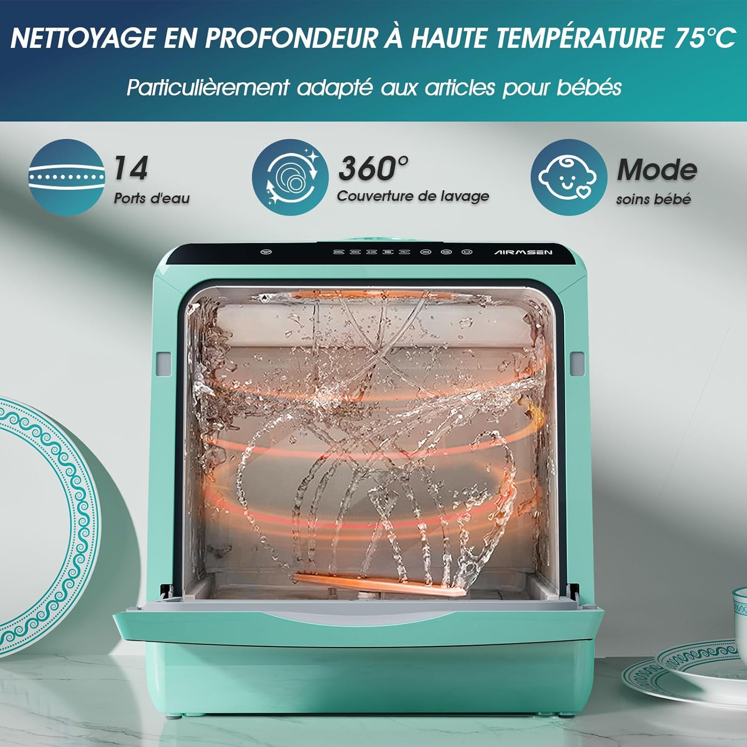 AIRMSEN - Mini lave-vaisselle compact - 5L - 5+1 programmes, écran LED