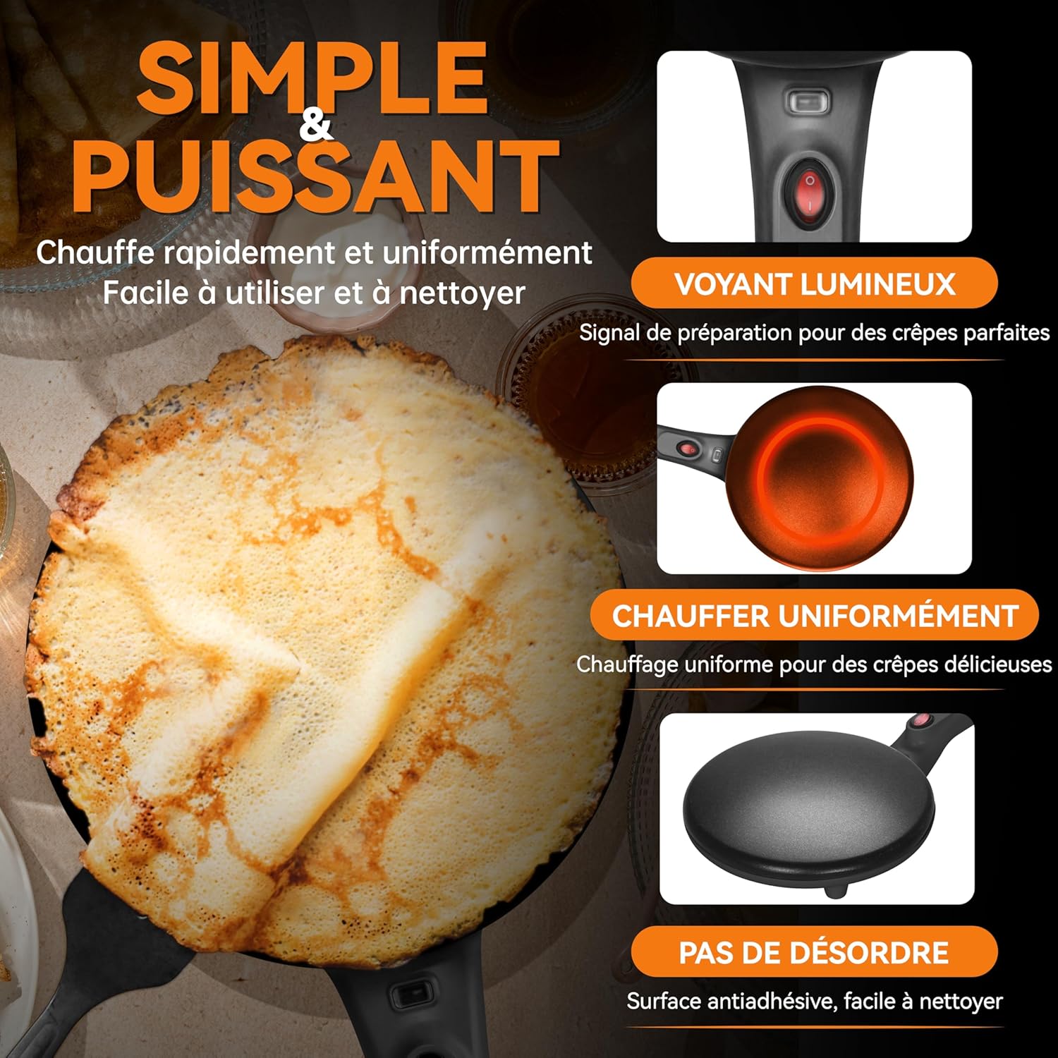 Baker's Friend - Crêpière Instantanée - 20cm - antiadhésive, poignée cool-touch, température auto