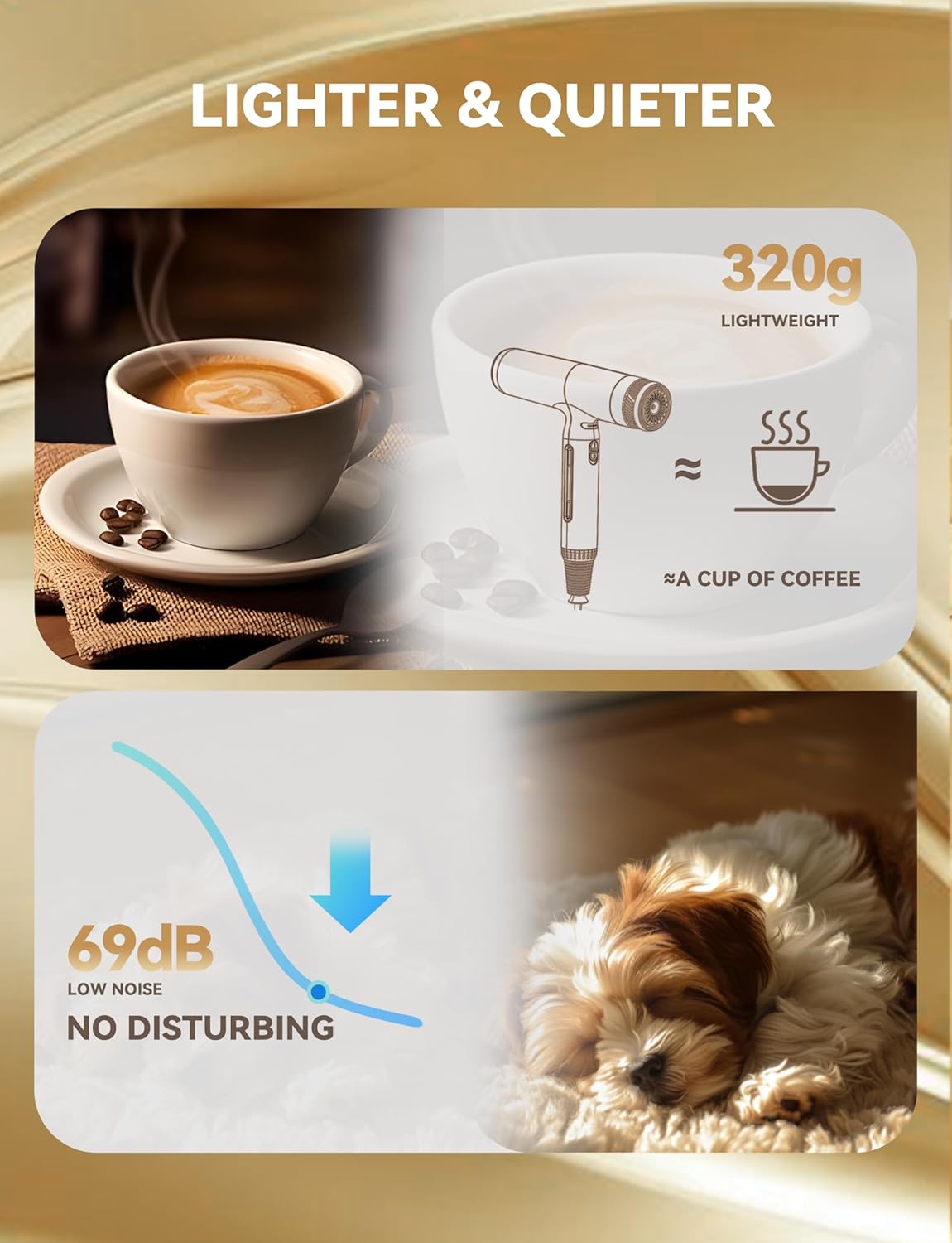 Sèche-cheveux professionnel - 2200W, ions négatifs, 4 températures, 3 vitesses, 320g, 100,000RPM