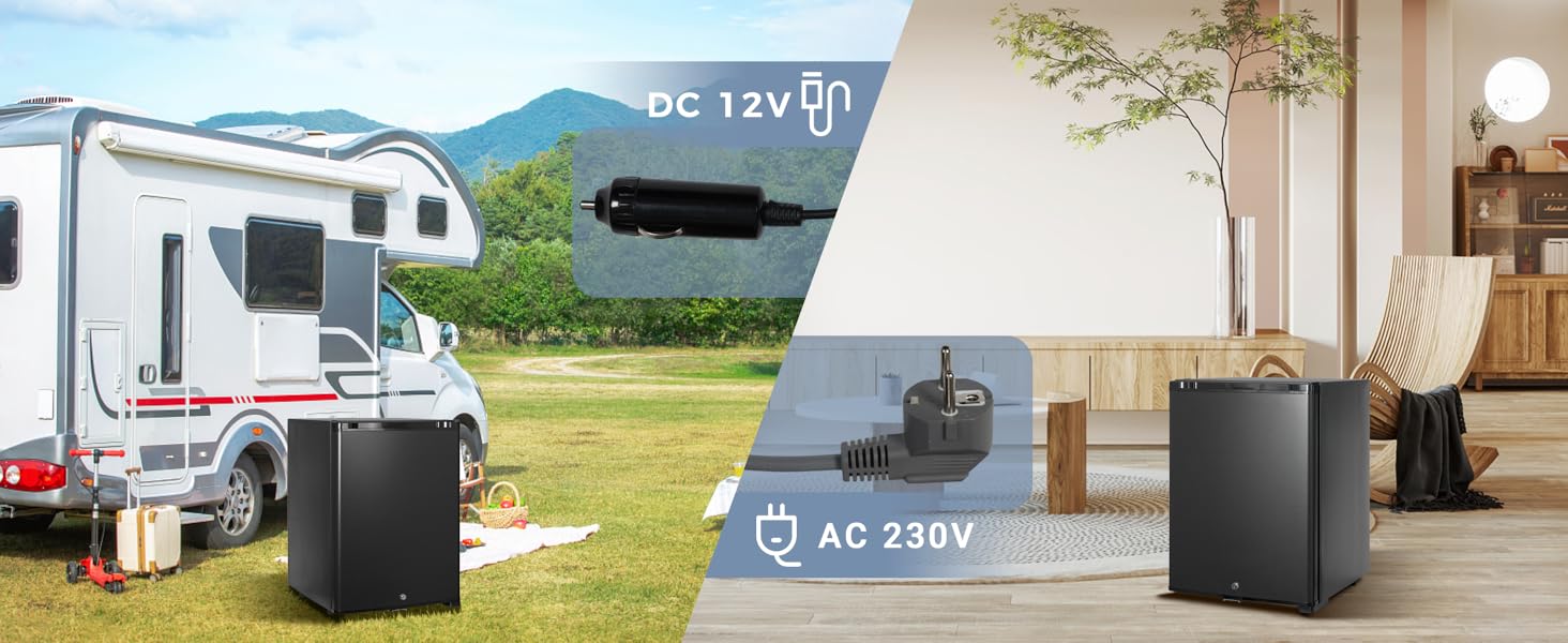 Le texte indique « AC 13 kW » et « AC 22 kW ». Collection d'images liées aux camping-cars et au camping montrant des camping-cars garés et des installations de camping en plein air.