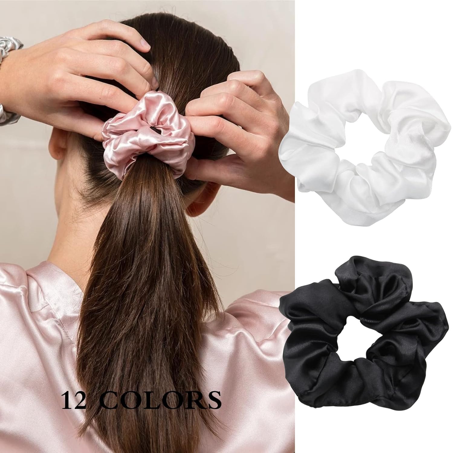 Chouchou en soie - lot de 12 - satin, couleurs variées, élastique