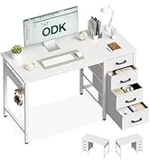 ODK Petit Bureau avec 4 Tiroir en Tissu, 100x48cm Bureau avec Rangement Table d'ordinateur avec C...