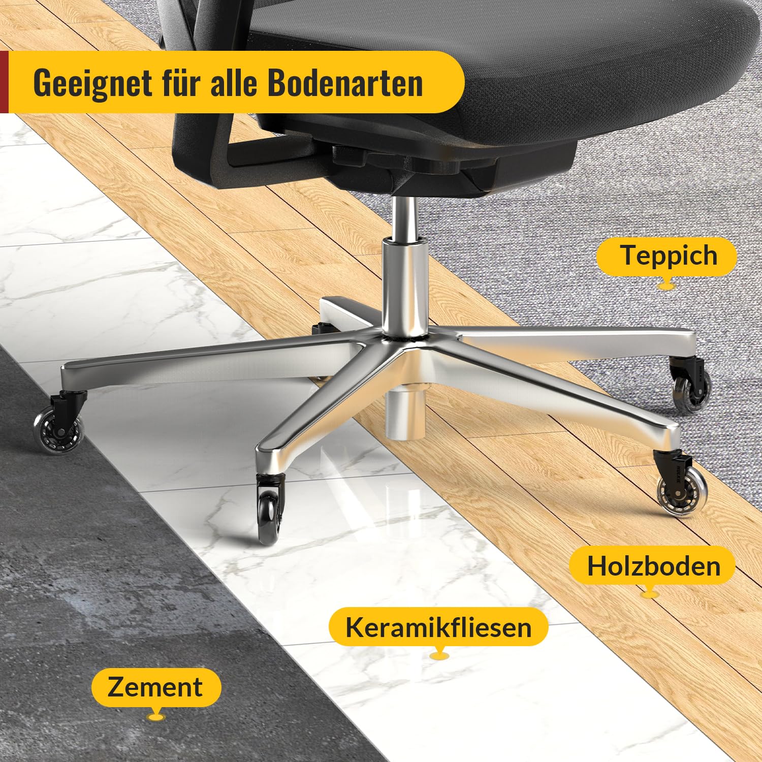 HOLKIE - roulettes chaise bureau - 11x22mm - caoutchouc, lot de 5