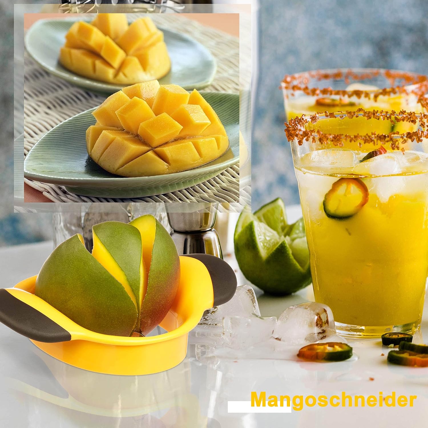 Trancheuse à mangue - lame inoxydable, coupe et carottage facile - jaune