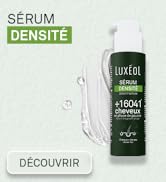 Le texte se lit comme suit : « SÉRUM » et « DÉCOUVRIR ». Flacon de produit teinté en vert sur fond clair avec un design minimaliste.