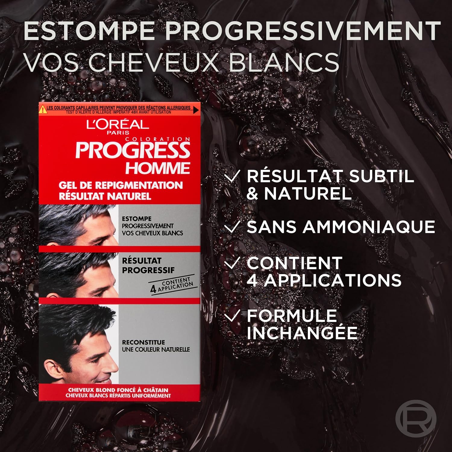 L'Oréal Paris - Progress Homme - gel repigmentant - sans ammoniaque, naturel, 4 applications, tous cheveux