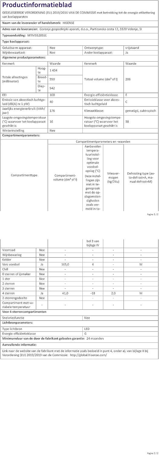 Hisense - Double Porte 206L, Argent, 143.4x54.2x55cm, MTM55205SE