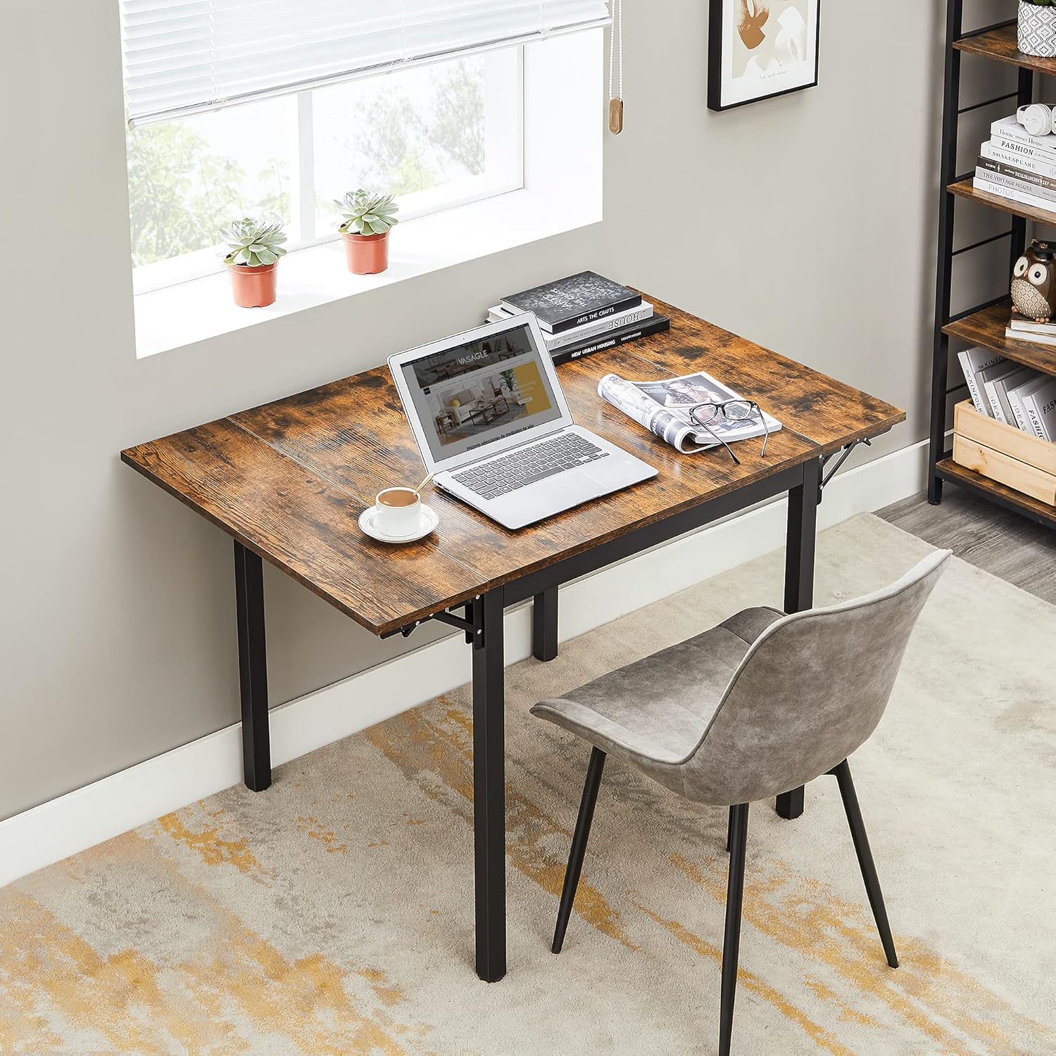 VASAGLE - Table pliante extensible 2-4 pers. - compacte, bois métal - KDT077B01