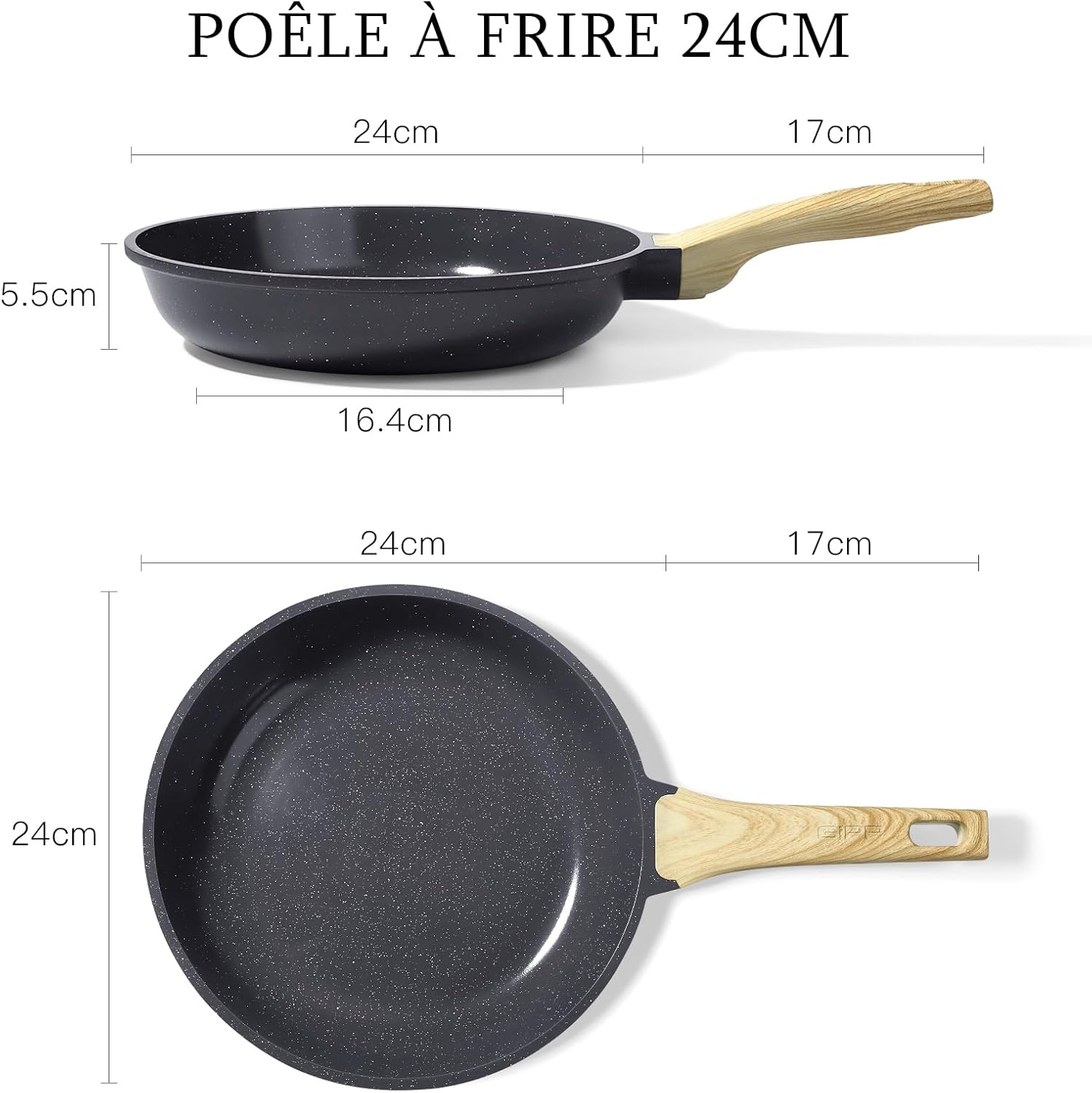 GiPP - poêle à frire granite - 24cm - antiadhésive, induction, sans PFAS/PFOA