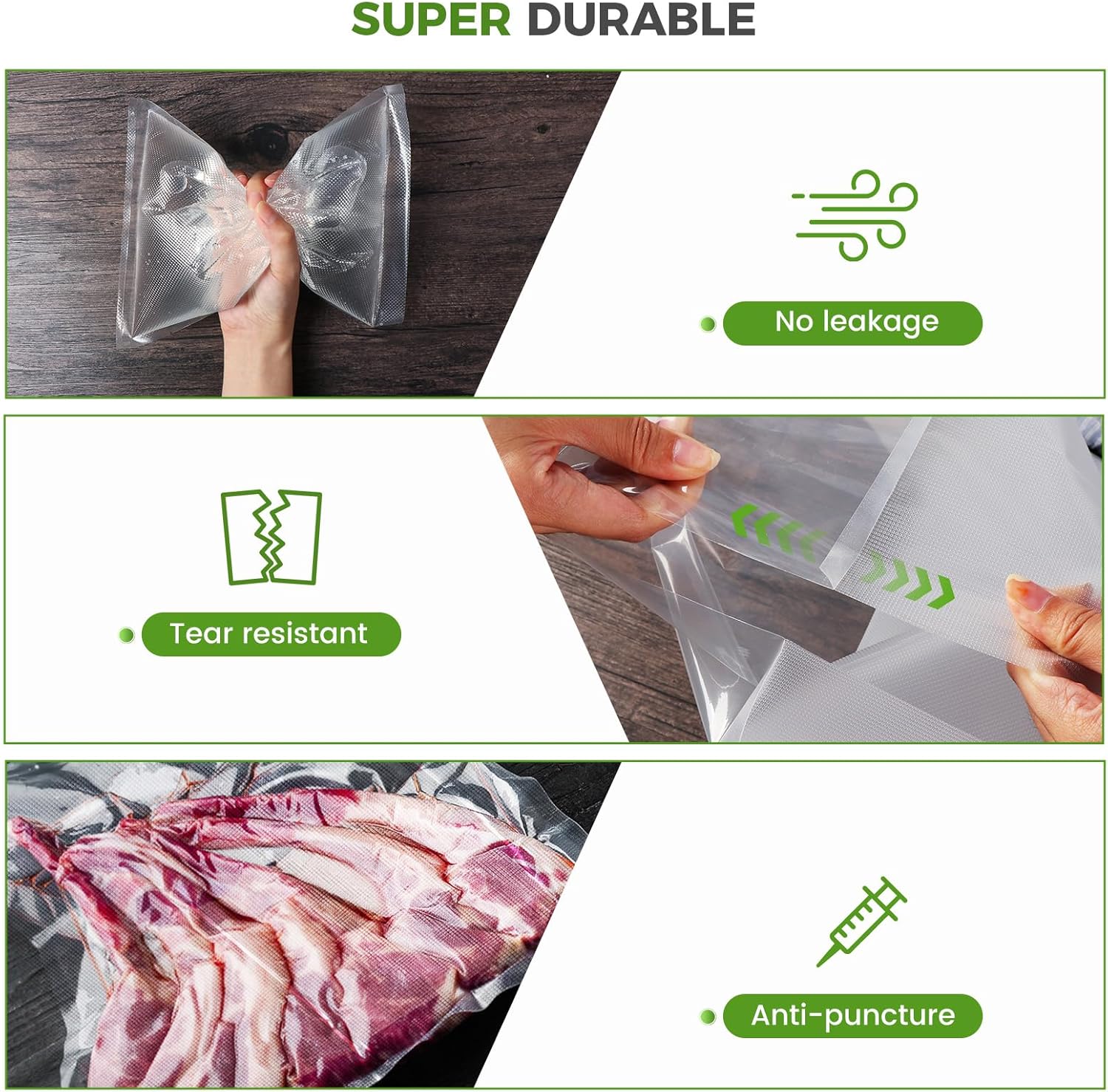 Diboniur - Sac Sous Vide alimentaire - 3 rouleaux 28/25/20x300cm - réutilisable, compatible toutes machines