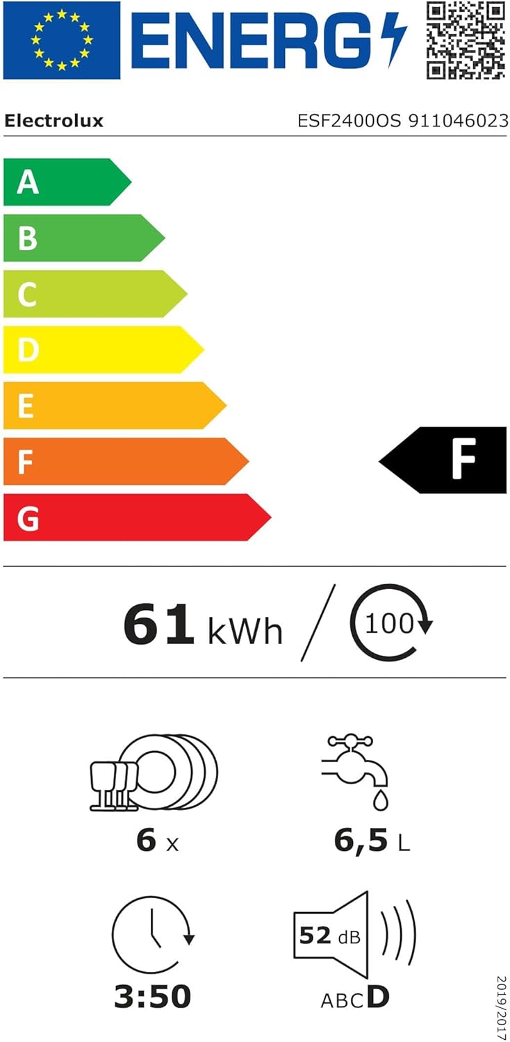 Electrolux - Série 600 mini lave-vaisselle, 55 cm, 6 couverts, 6 programmes, argent - ESF2400OW