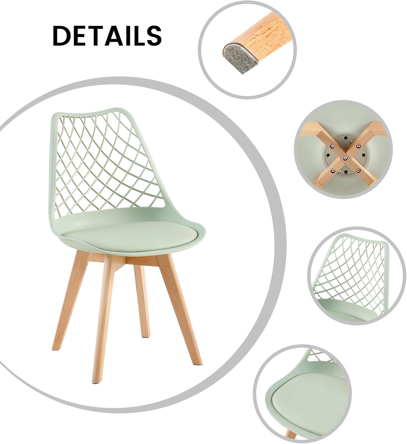 EGGREE - chaises scandinaves creusées - bois hêtre, coussin, lot de 4, testées SGS