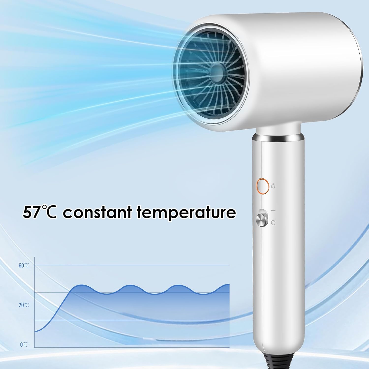 Sèche-cheveux ionique professionnel - 2200W - 4 modes, diffuseur, protection surchauffe, blanc