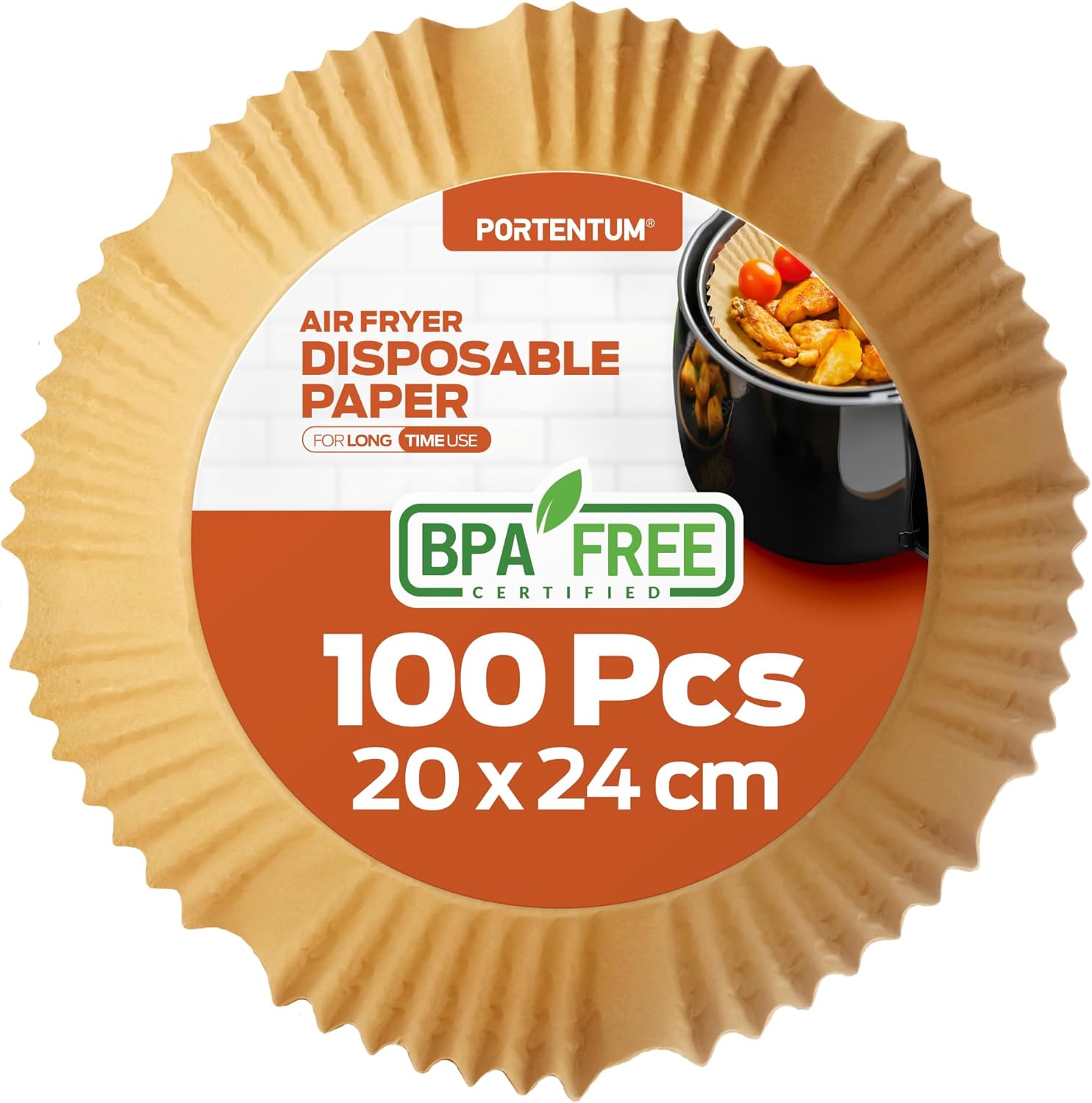 PORTENTUM - Papier cuisson air fryer - 20×24 cm, 100 pièces, BPA free, pour friteuse 5–8L