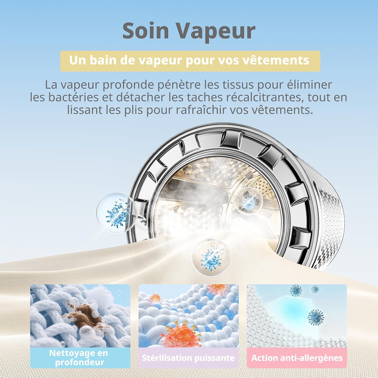 COMFEE' - lave-linge 10kg, classe A, vapeur, moteur BLDC, CFP03EW100W-FR