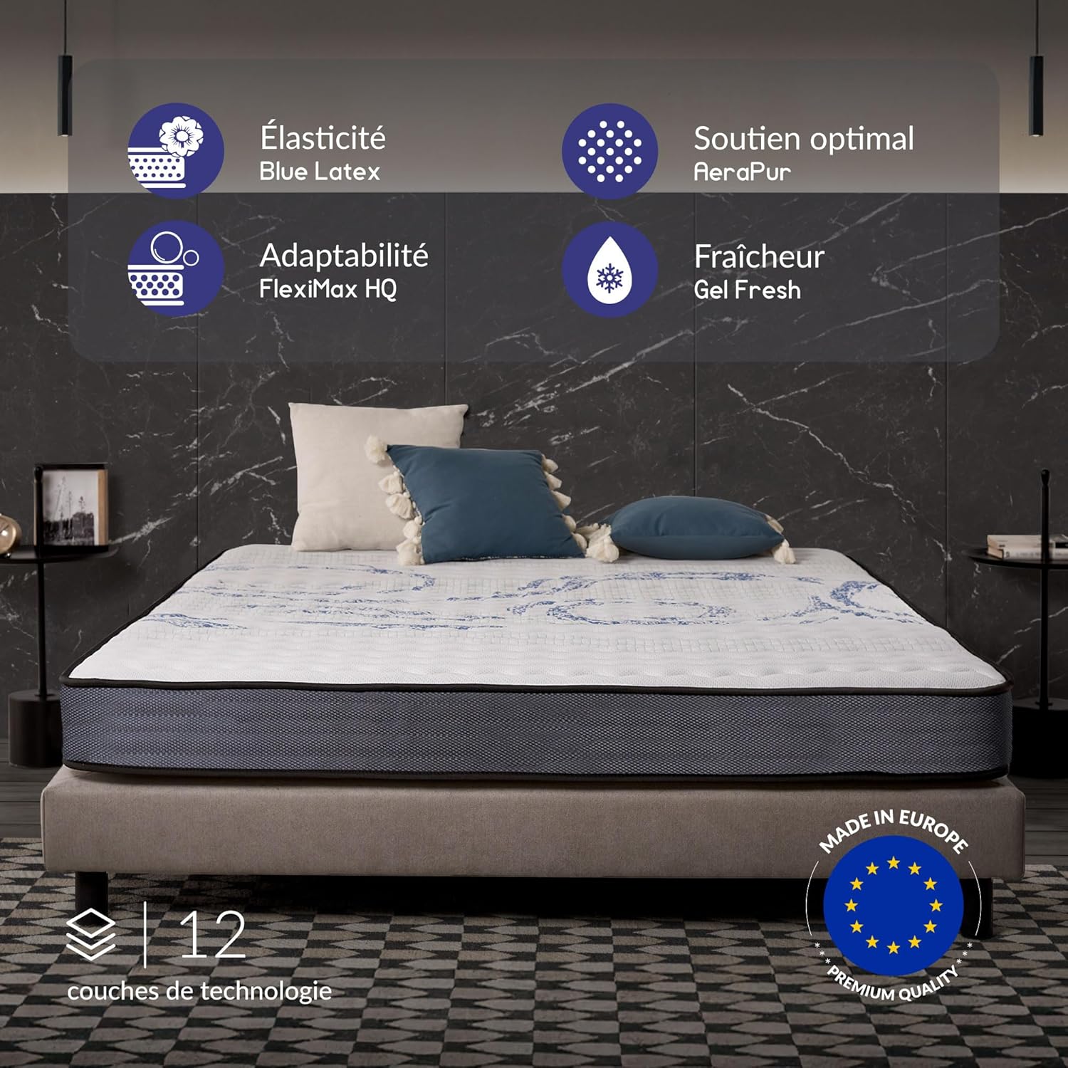 NATURALEX - PerfectSleep - 90x190 cm - mousse mémoire, latex, 7 zones, réversible