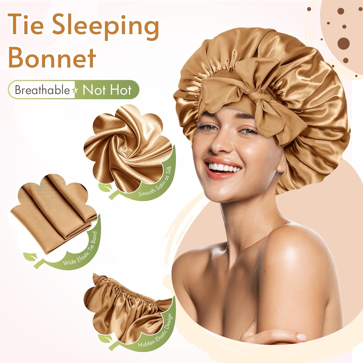 BONNET QUEEN - bonnet satin nuit, taille M, élastique ajustable, kaki