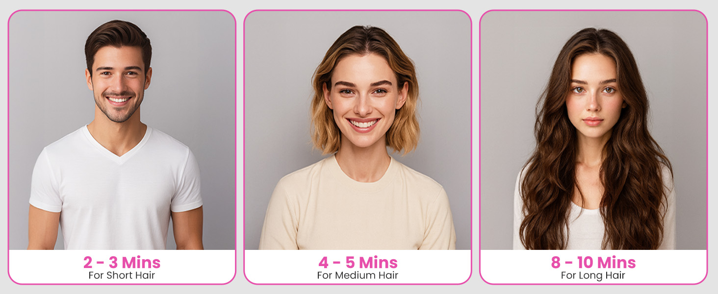 Trois portraits disposés horizontalement dans des cadres bordés de rose, montrant différents styles de portrait à la lumière naturelle.