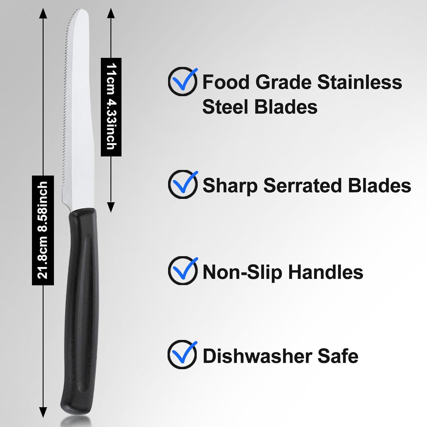 Pleafind - Couteaux de Table, 12 pcs, lame dentelée, manche ergonomique, lavable au lave-vaisselle