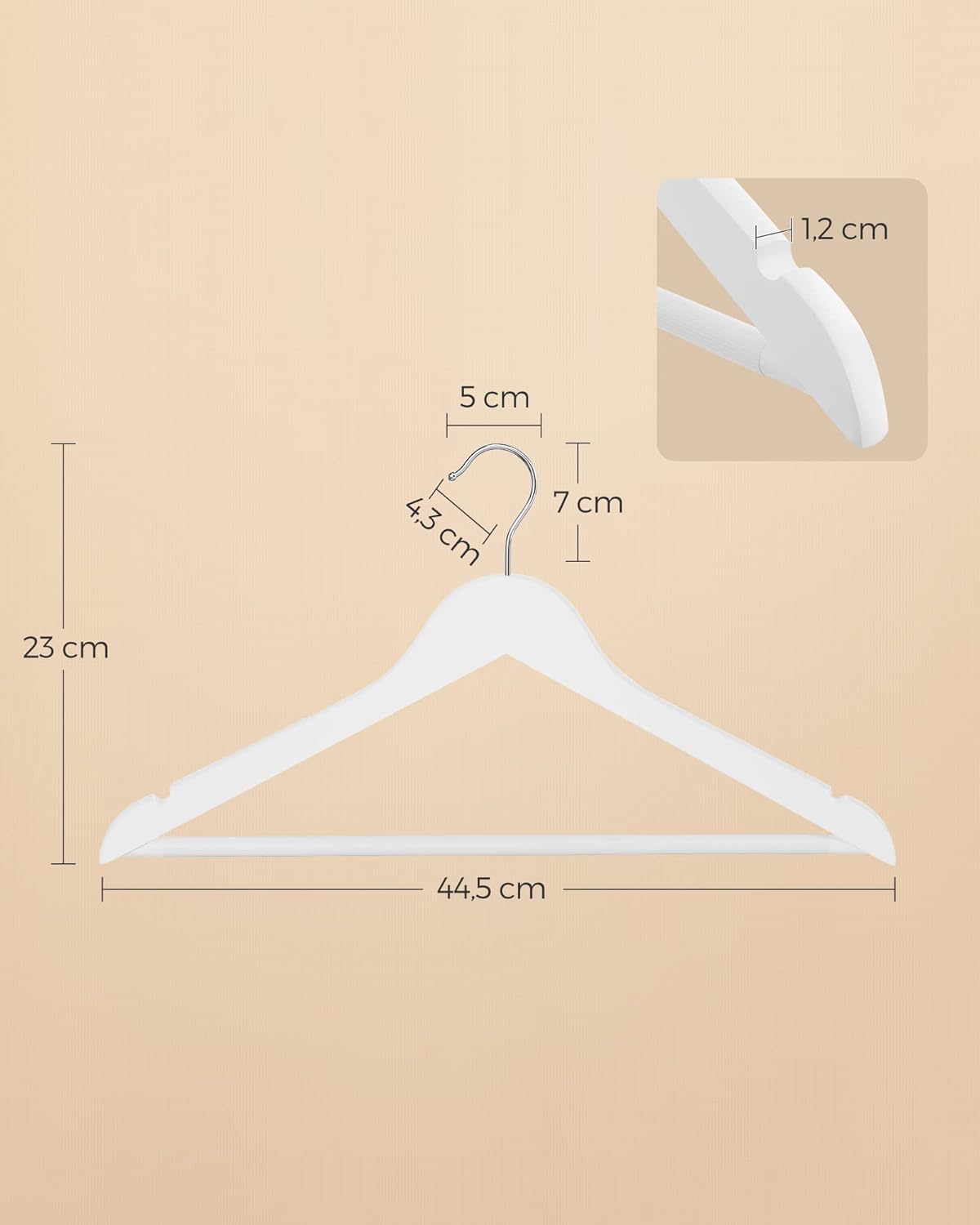SONGMICS Cintre Bois, Lot de 100, avec Encoches Antiglisse, Barre Antidérapante pour Pantalons, Crochet Pivotant à 360°, pour Costumes, Chemises, Manteaux, Blanc CRW03W-100