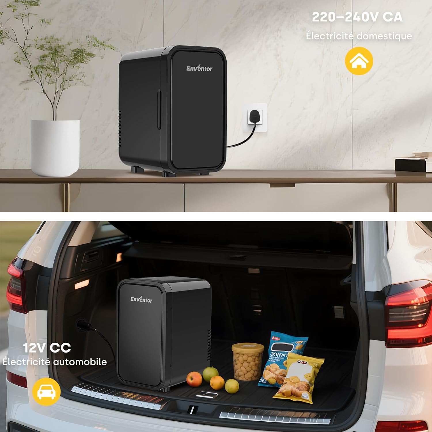 Enventor - Mini frigo 6L, AC/12V, froid/chaud, compact, noir
