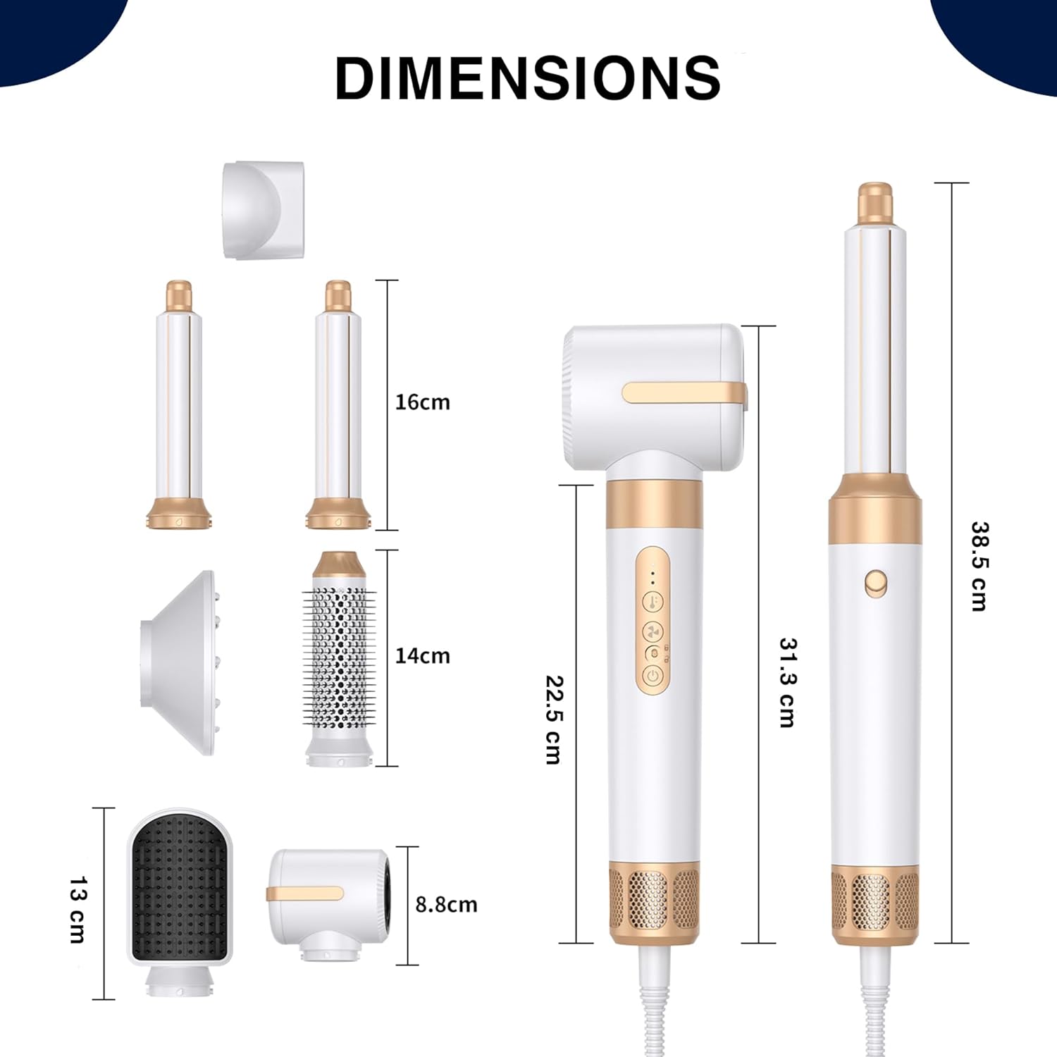 Golden Goods - Airstyler 7-en-1 - 7 accessoires - sèche, lisse, boucle, White/Gold