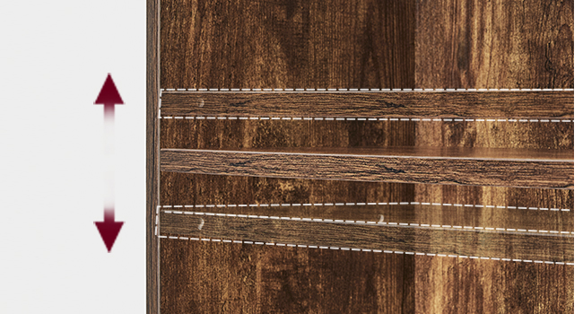 Gros plan d'un plancher ou de lambris en bois foncé présentant des motifs d'usure avec des mesures en pointillés blancs ou des lignes directrices superposées horizontalement