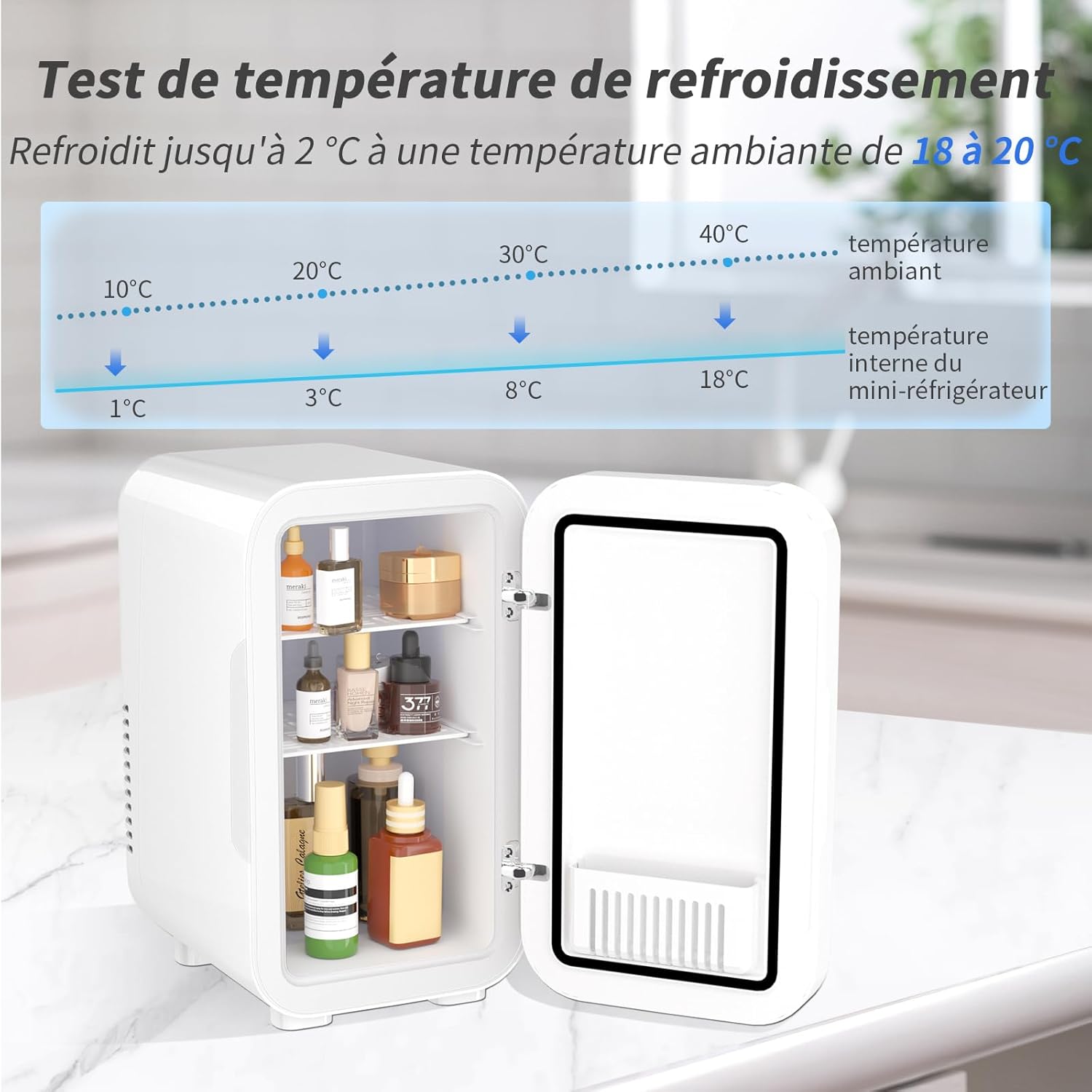 YASHE - mini réfrigérateur 6L - portable AC/DC, 8 canettes, blanc