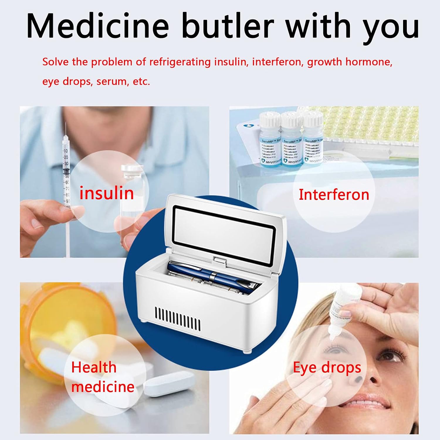 Mini réfrigérateur portable USB, écran LCD, 2-8°C, B-Dualbattery