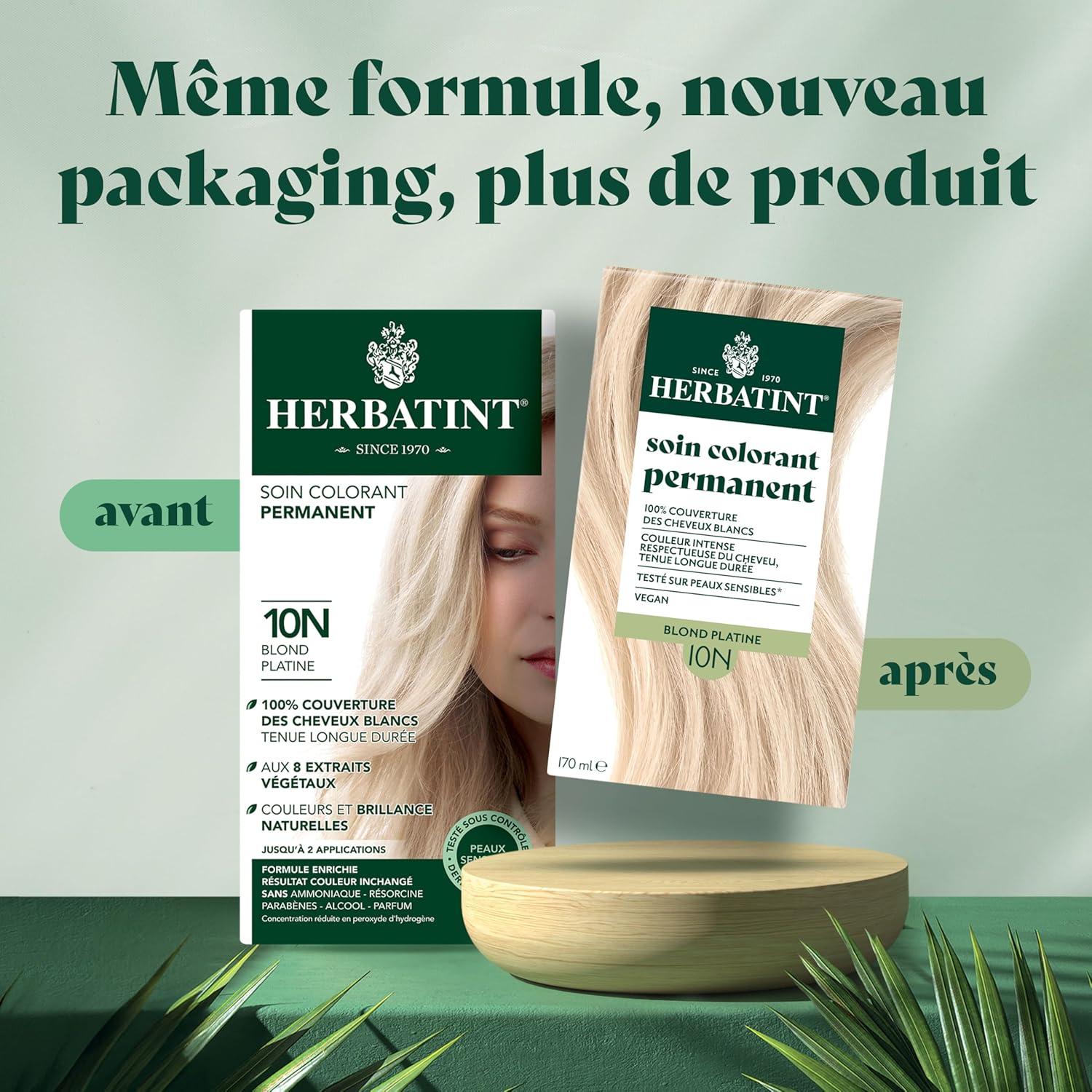 Herbatint - coloration permanente 10N - 170ml - sans ammoniaque, 100% couvrant, 8 extraits bio