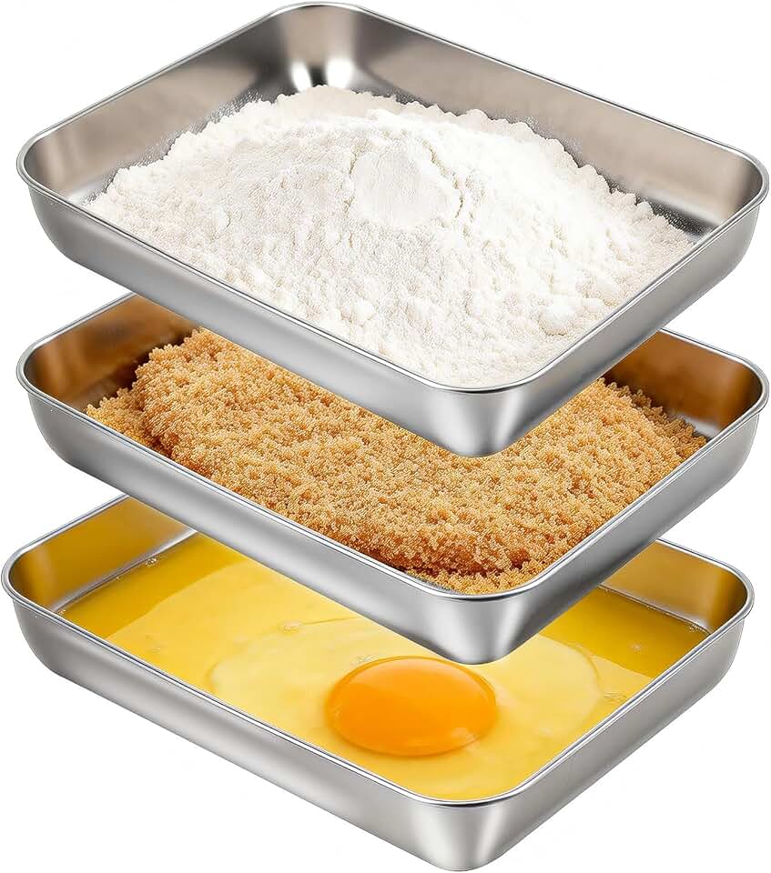 VINATO - Plateaux inox rectangulaires x3 - 25.5x20x4.5 cm - conservation alimentaire, cuisson, service