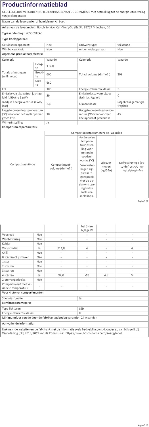 Bosch - réfrigérateur congélateur Série 4 - 186x60cm, 214L/94L, inox - KGV36VLEAS