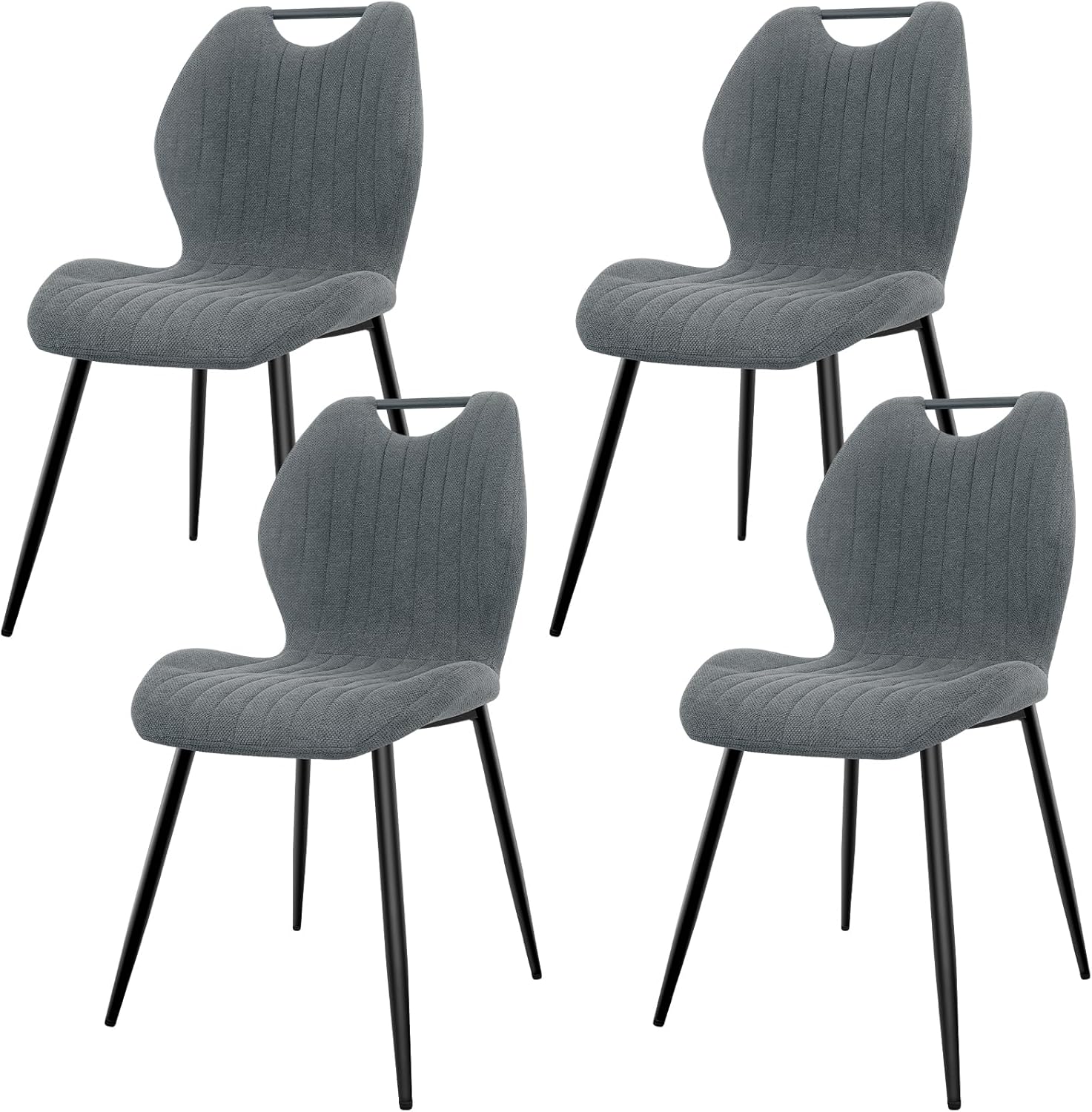 Chaises de salle à manger - lot de 4 - tissu gris, pieds métal, dossier confortable