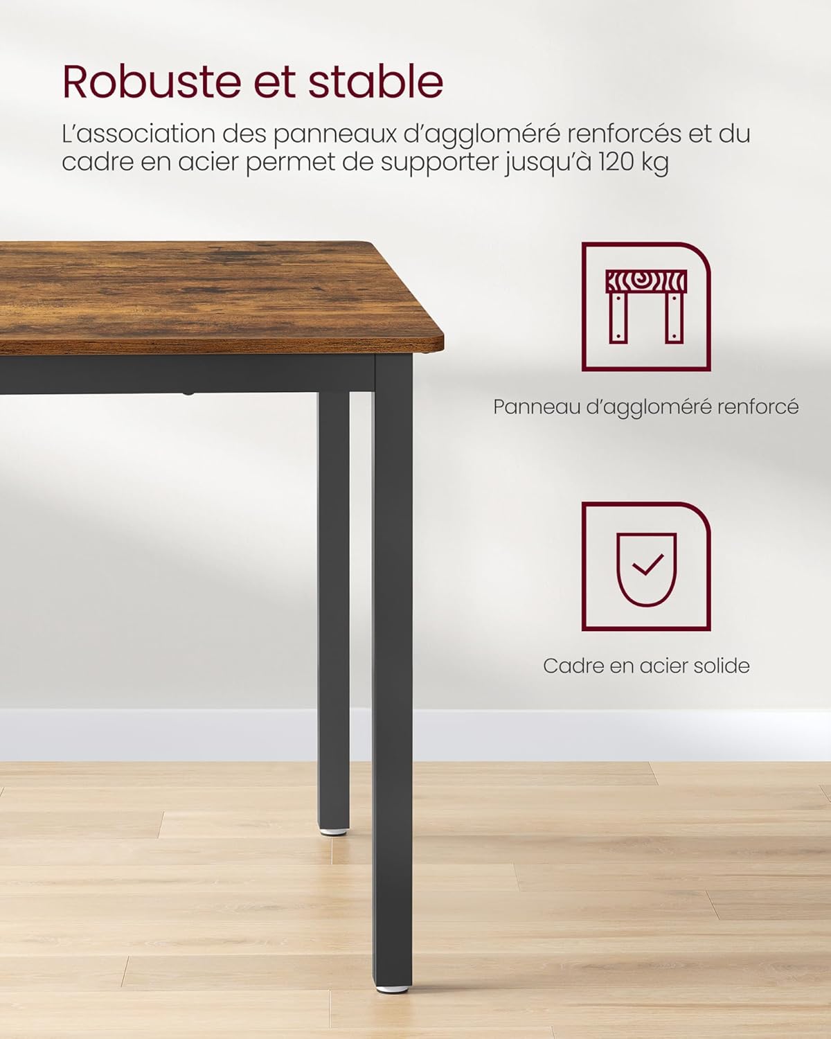 VASAGLE - Table de bar industrielle, 70x110x77 cm, 4 places, KDT081B01