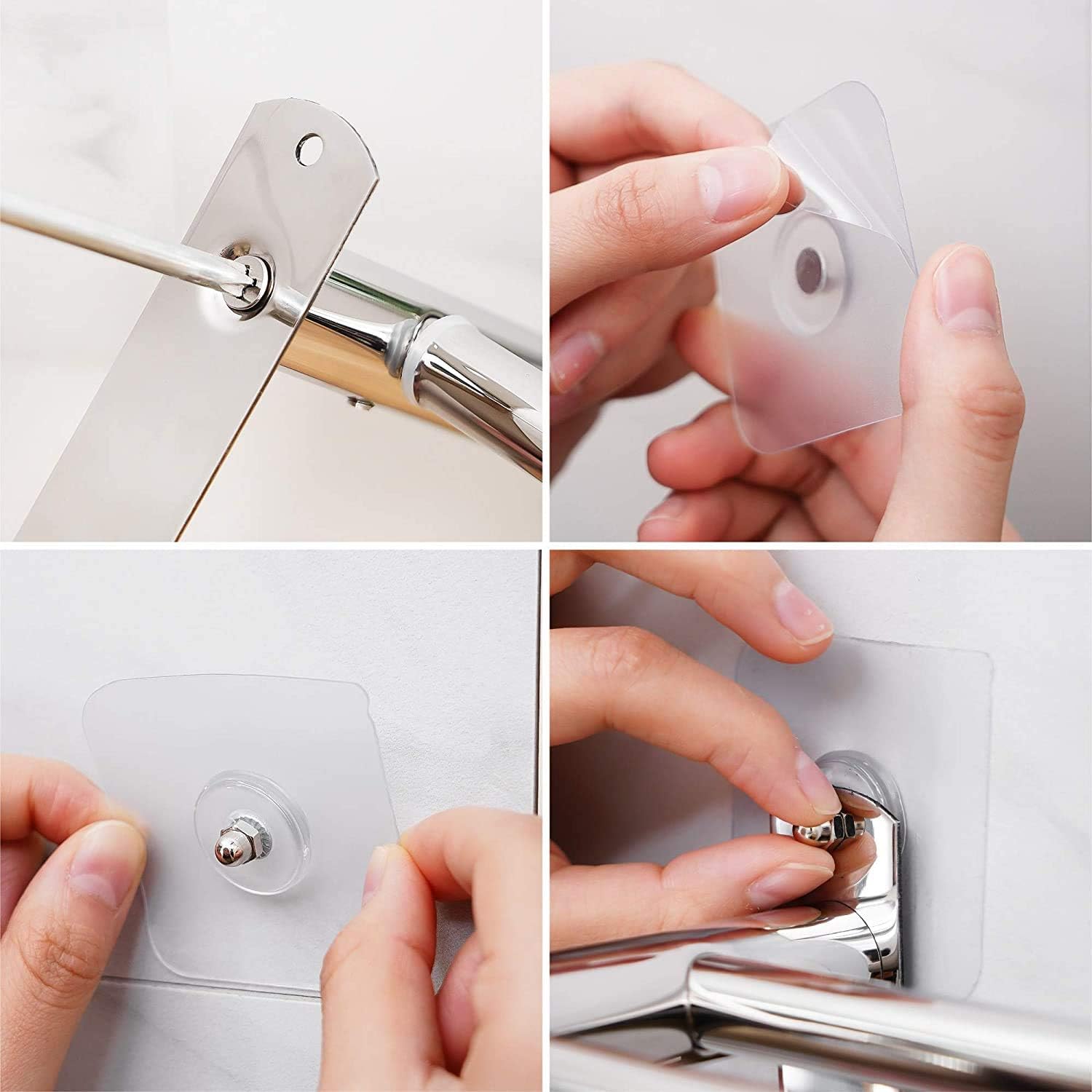 Porte-serviettes mural rétractable 3 niveaux, acier inox, argent, sans perçage