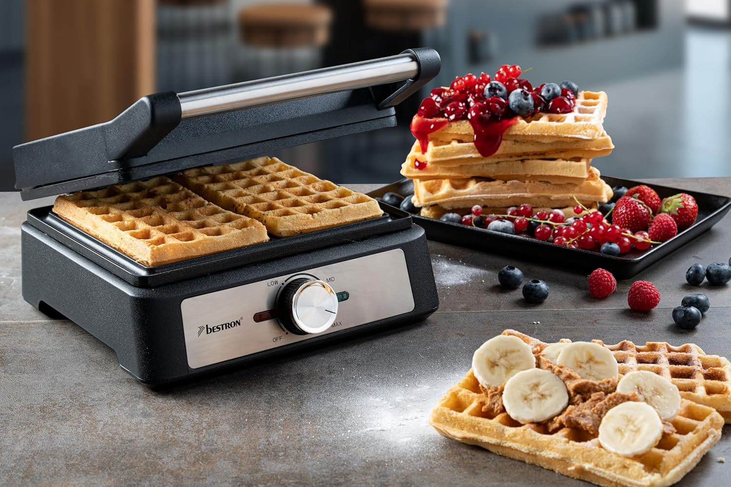 Bestron - Gaufrier Black Label - 2 gaufres épaisses - Revêtement antiadhésif, poignée Cool Touch