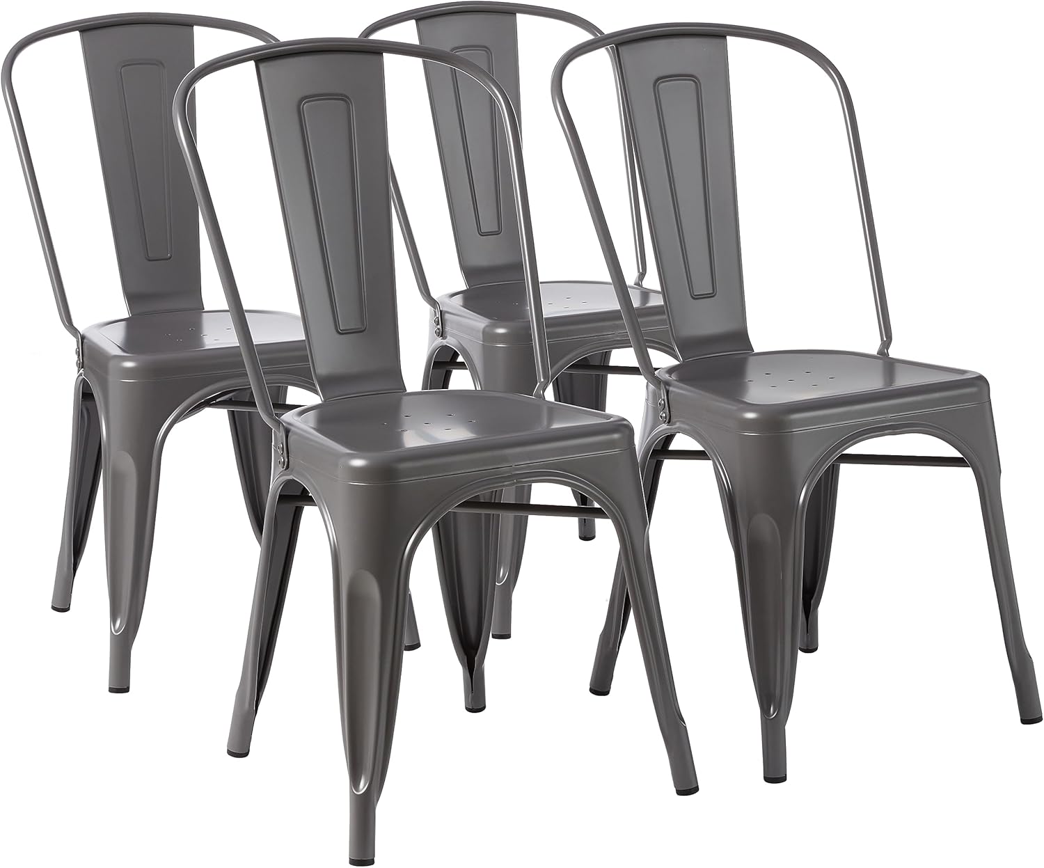 mx-dealz Basics - lot de 4 chaises empilables métal - 51x43x85 cm - dossier bistrot, intérieur/extérieur