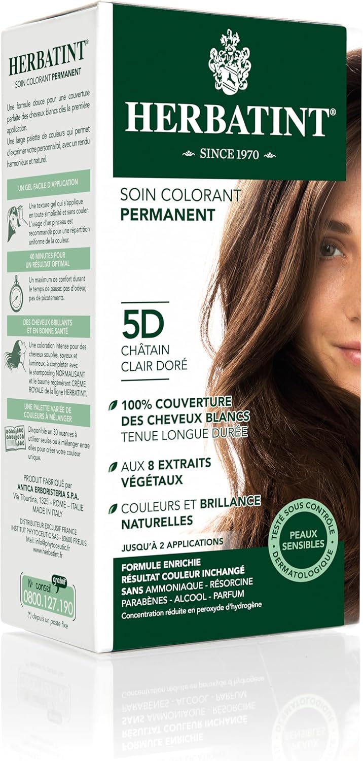 Herbatint - Soin Colorant Permanent - 150ml - cheveux châtain clair doré, sans ammoniaque, 8 extraits bio